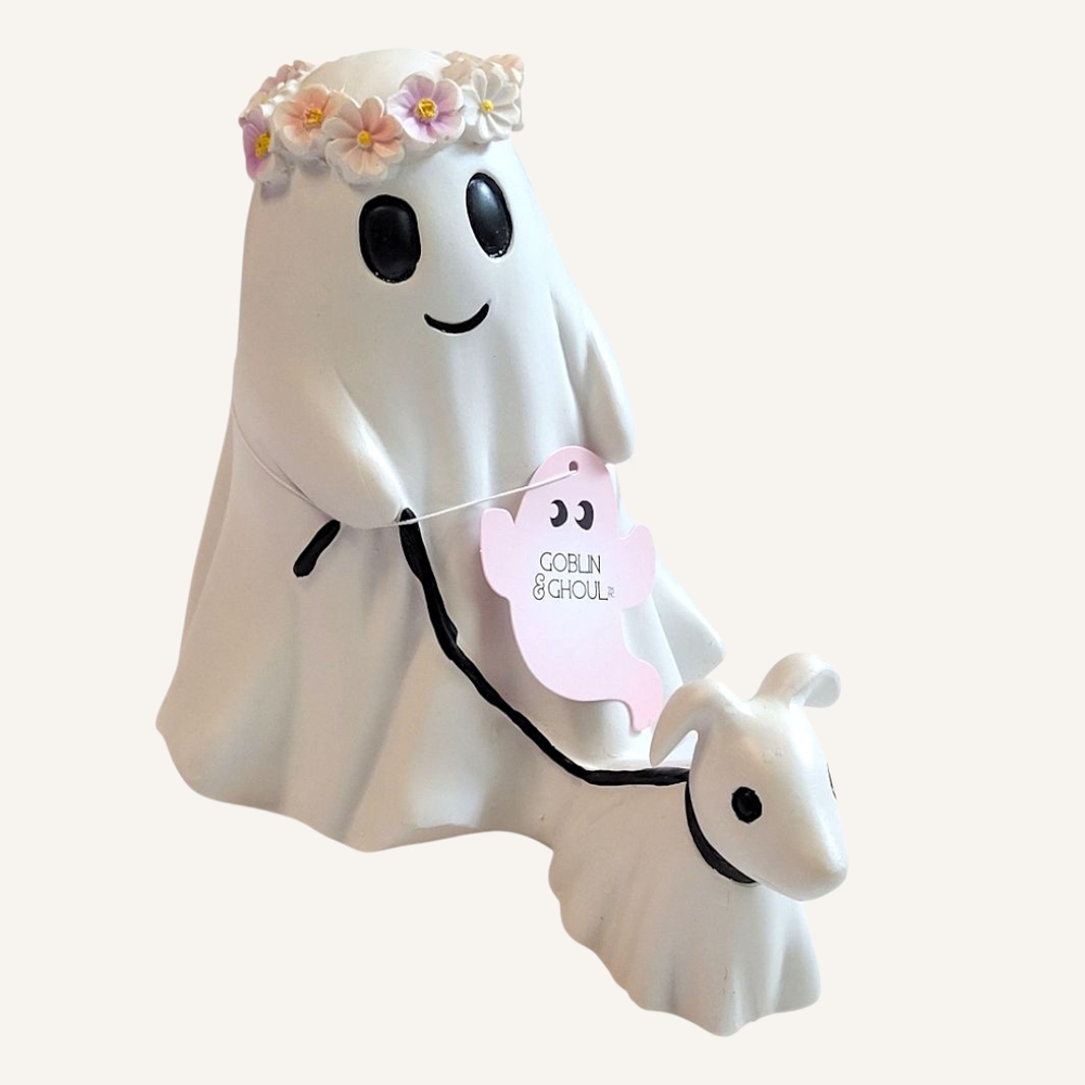 NWT Ghost Walking Dog Figurine Spooky Cute Halloween Fall Decor Tiktok Viral